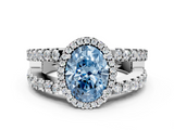 White gold Fancy Blue Oval  Cut Halo Split Shank Diamond Ring with Four-Prong Setting_63