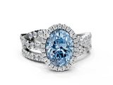 White gold Fancy Blue Oval  Cut Halo Split Shank Prong Setting Ring_61