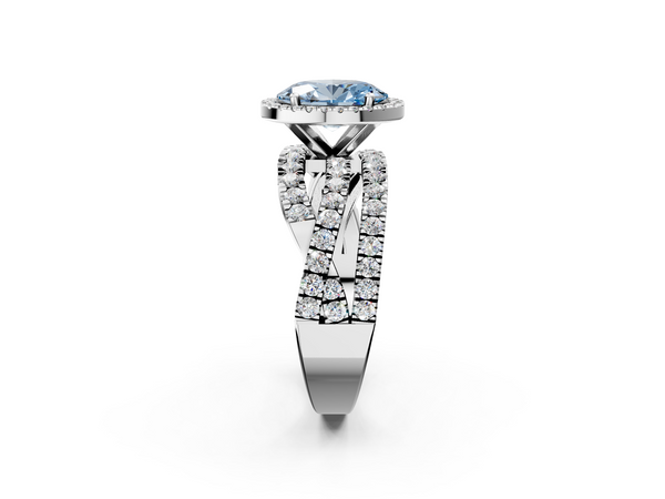 Platinum Fancy Blue Oval  Cut Halo Split Shank Prong Setting Ring