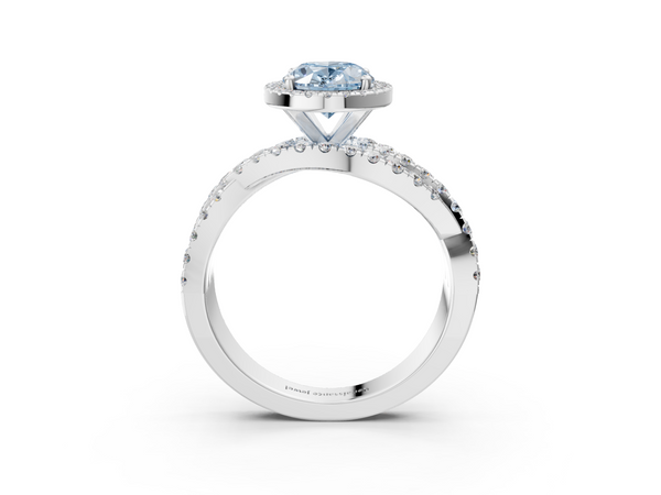 Platinum Fancy Blue Oval  Cut Halo Split Shank Prong Setting Ring