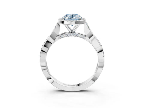 White gold Fancy Blue Oval Cut Halo Twist Band with Four-Prong Setting_3