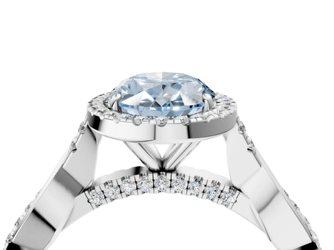 White gold Fancy Blue Oval Cut Halo Twist Band with Four-Prong Setting_4