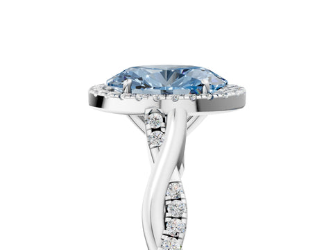 White gold Fancy Blue Oval Cut Halo Twist Band with Four-Prong Setting_5