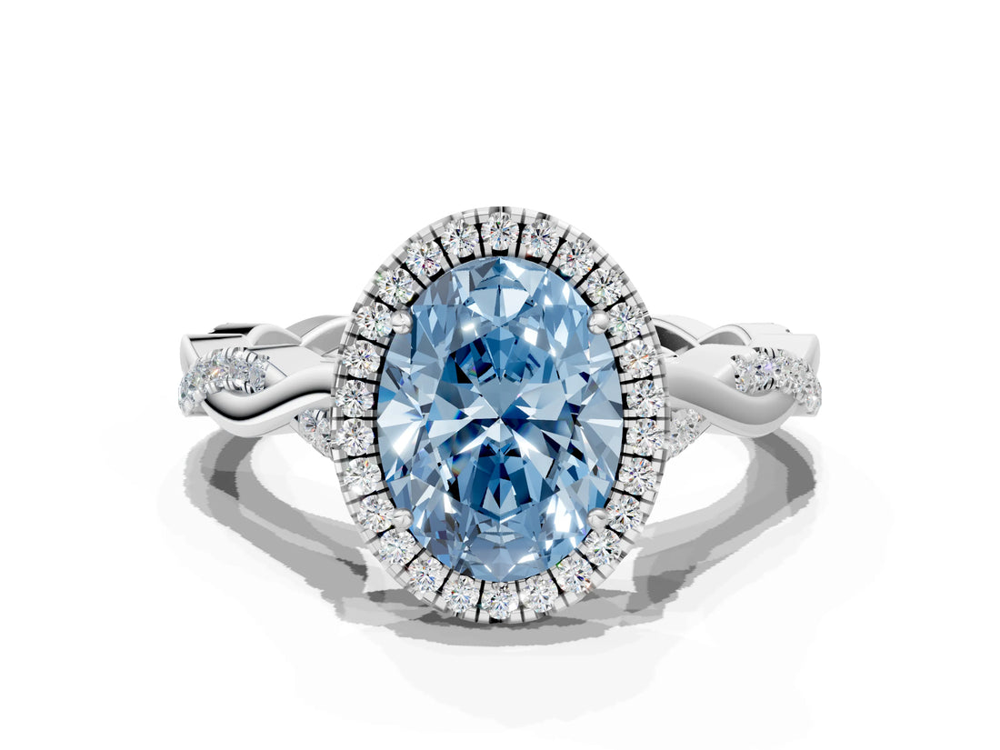 White gold Fancy Blue Oval Cut Halo Twist Band with Four-Prong Setting_72