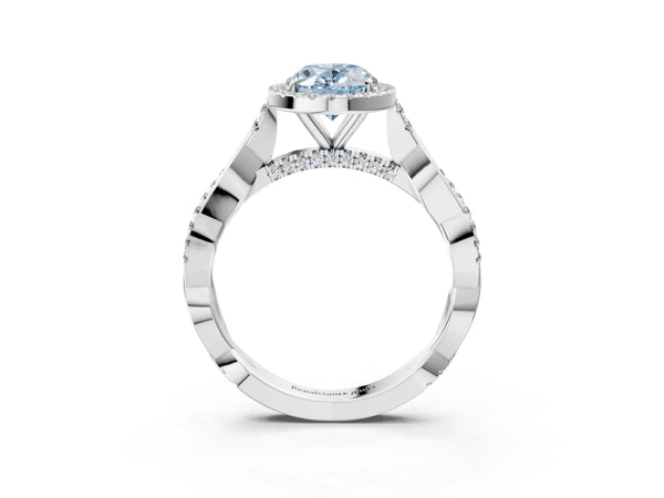 Platinum Oval Interwoven Twist Halo Engagement Ring Setting for Fancy Blue Center