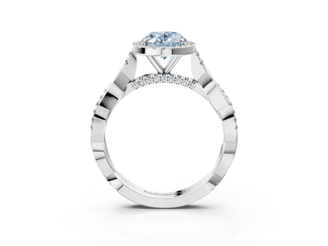 White gold Fancy Blue Oval Cut Halo Twist Band with Four-Prong Setting_75