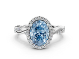 White gold Fancy Blue Oval  Cut Halo Twisted Band Four-Prong Ring_20