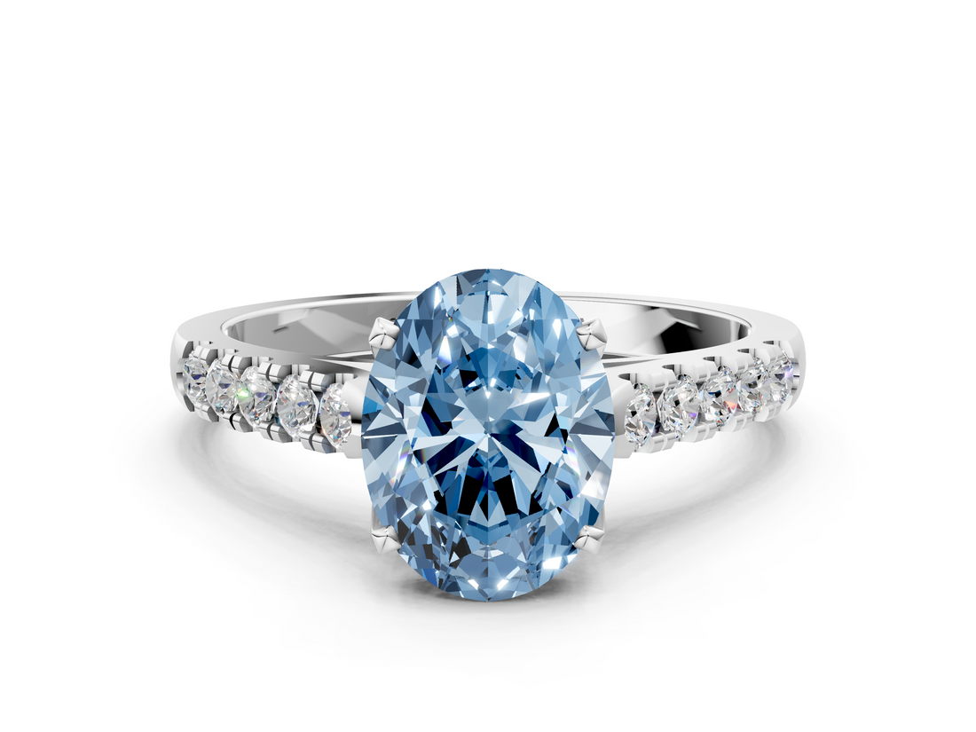 White gold Fancy Blue Oval  Cut Pavé Band Solitaire Ring with Four-Prong Setting_21