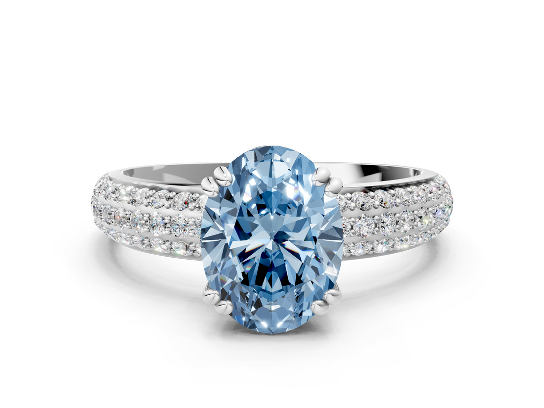 White gold Fancy Blue Oval  Cut Pave Diamond Engagement Ring with Channel Set Band and Four-Prong Setting_20