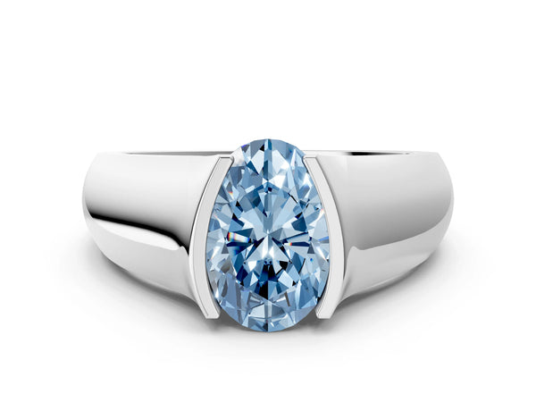Platinum Oval Bezel Solitaire Engagement Ring Setting for Fancy Blue Center
