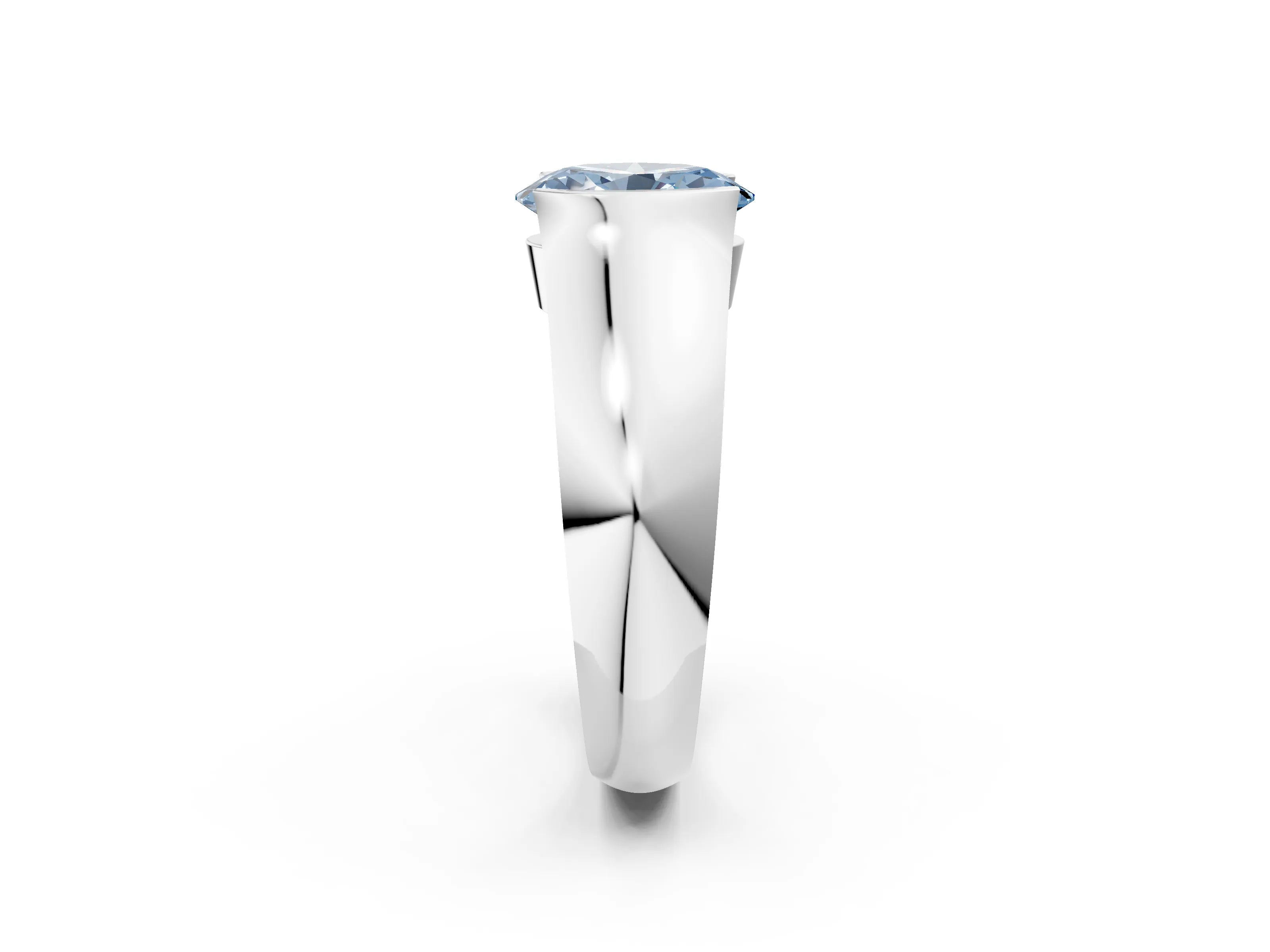 White gold Fancy Blue Oval Cut Solitaire Bezel Set Diamond Ring with Wide Band_14