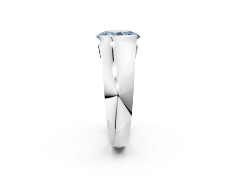 White gold Fancy Blue Oval Cut Solitaire Bezel Set Diamond Ring with Wide Band_14