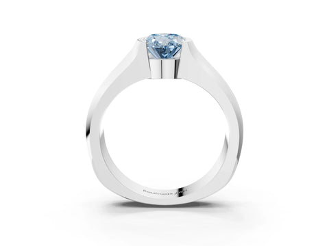 White gold Fancy Blue Oval Cut Solitaire Bezel Set Diamond Ring with Wide Band_15