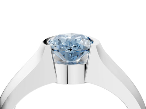 White gold Fancy Blue Oval Cut Solitaire Bezel Set Diamond Ring with Wide Band_16
