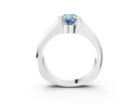 White gold Fancy Blue Oval Cut Solitaire Bezel Set Diamond Ring with Wide Band_3