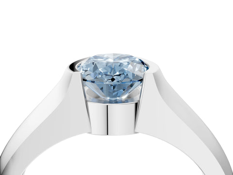 White gold Fancy Blue Oval Cut Solitaire Bezel Set Diamond Ring with Wide Band_4