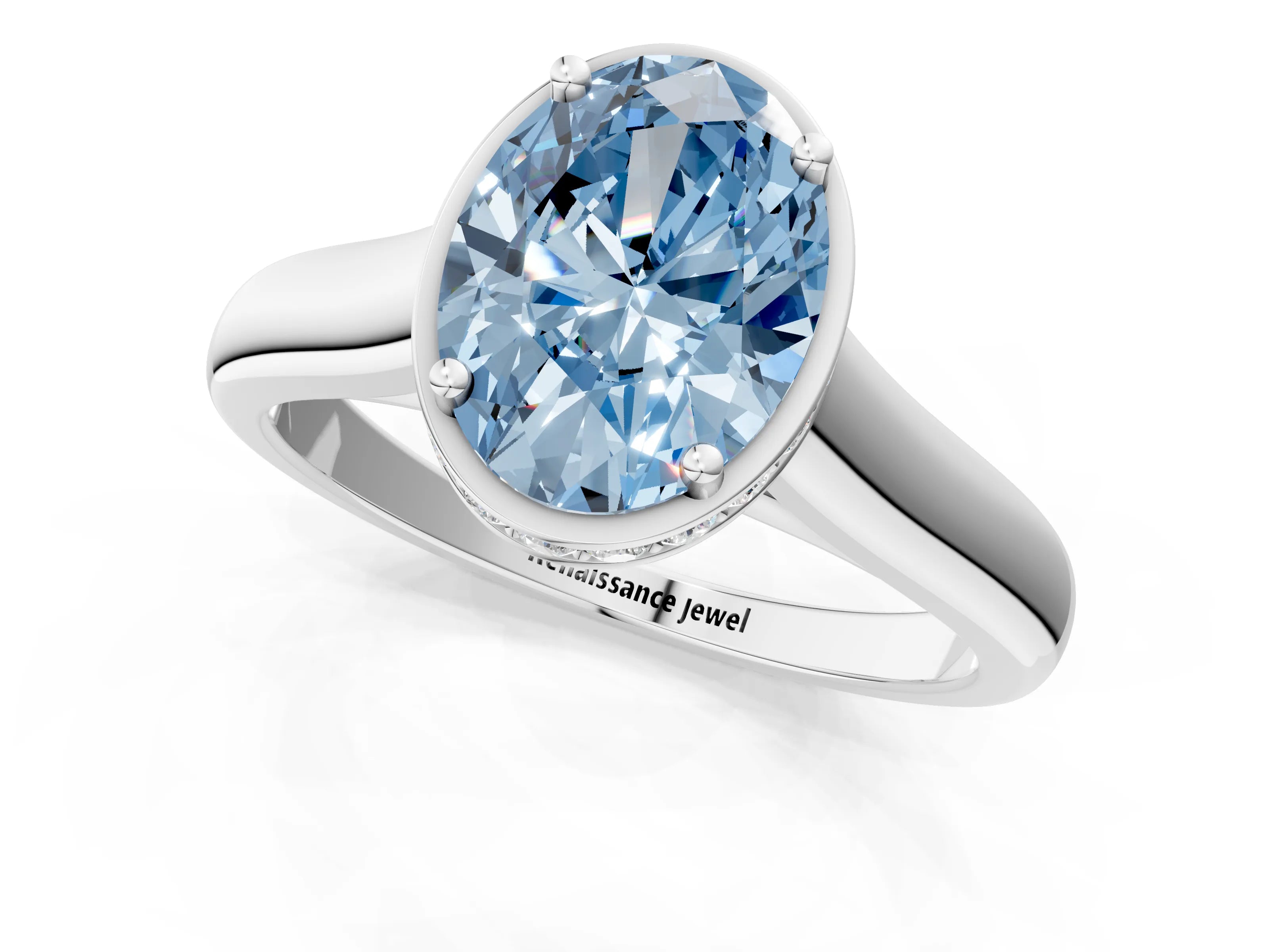 White gold Fancy Blue Oval Cut Solitaire Diamond Engagement Ring with Four-Prong Setting and Tapered Band_1