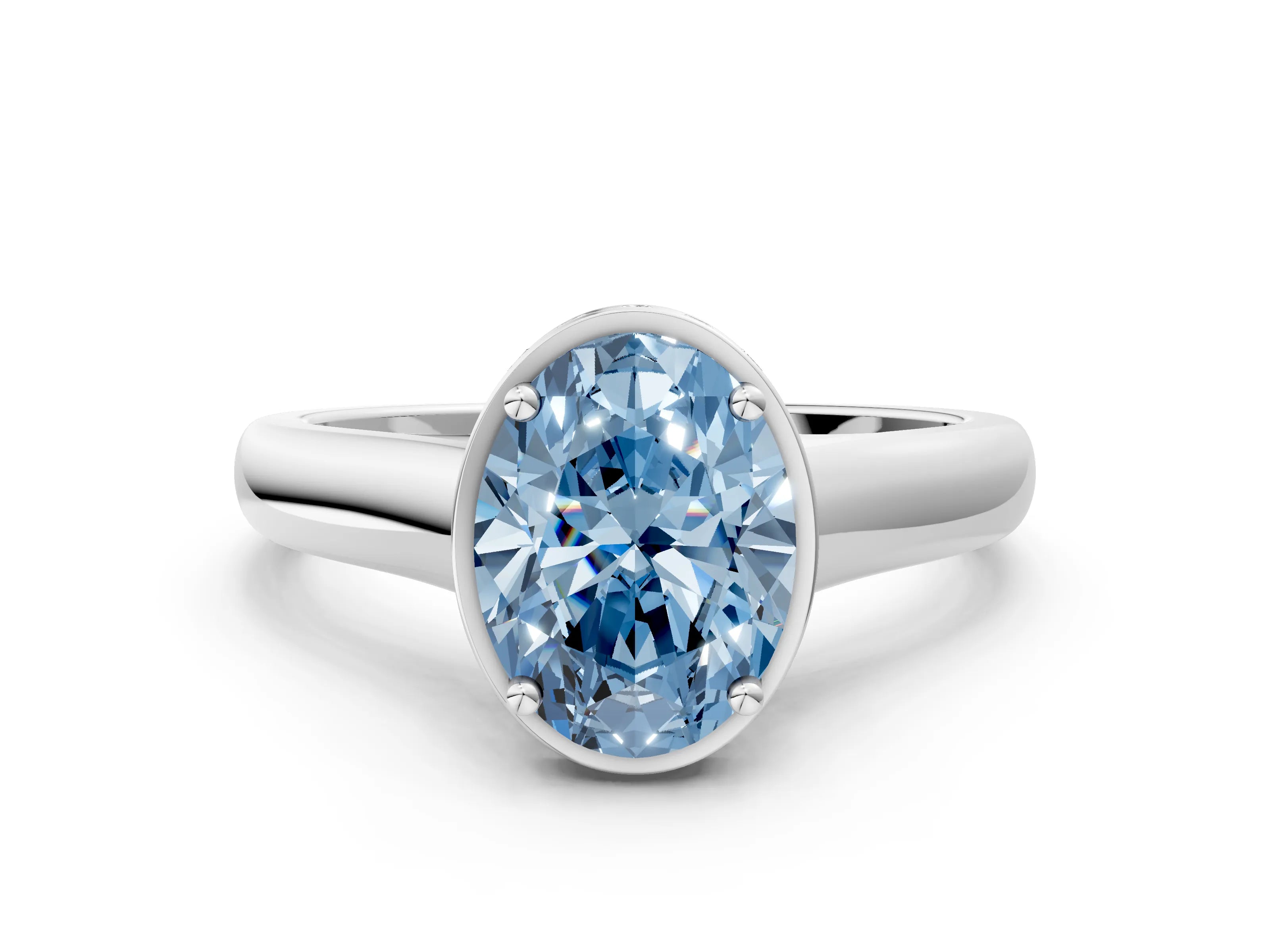 White gold Fancy Blue Oval Cut Solitaire Diamond Engagement Ring with Four-Prong Setting and Tapered Band_24