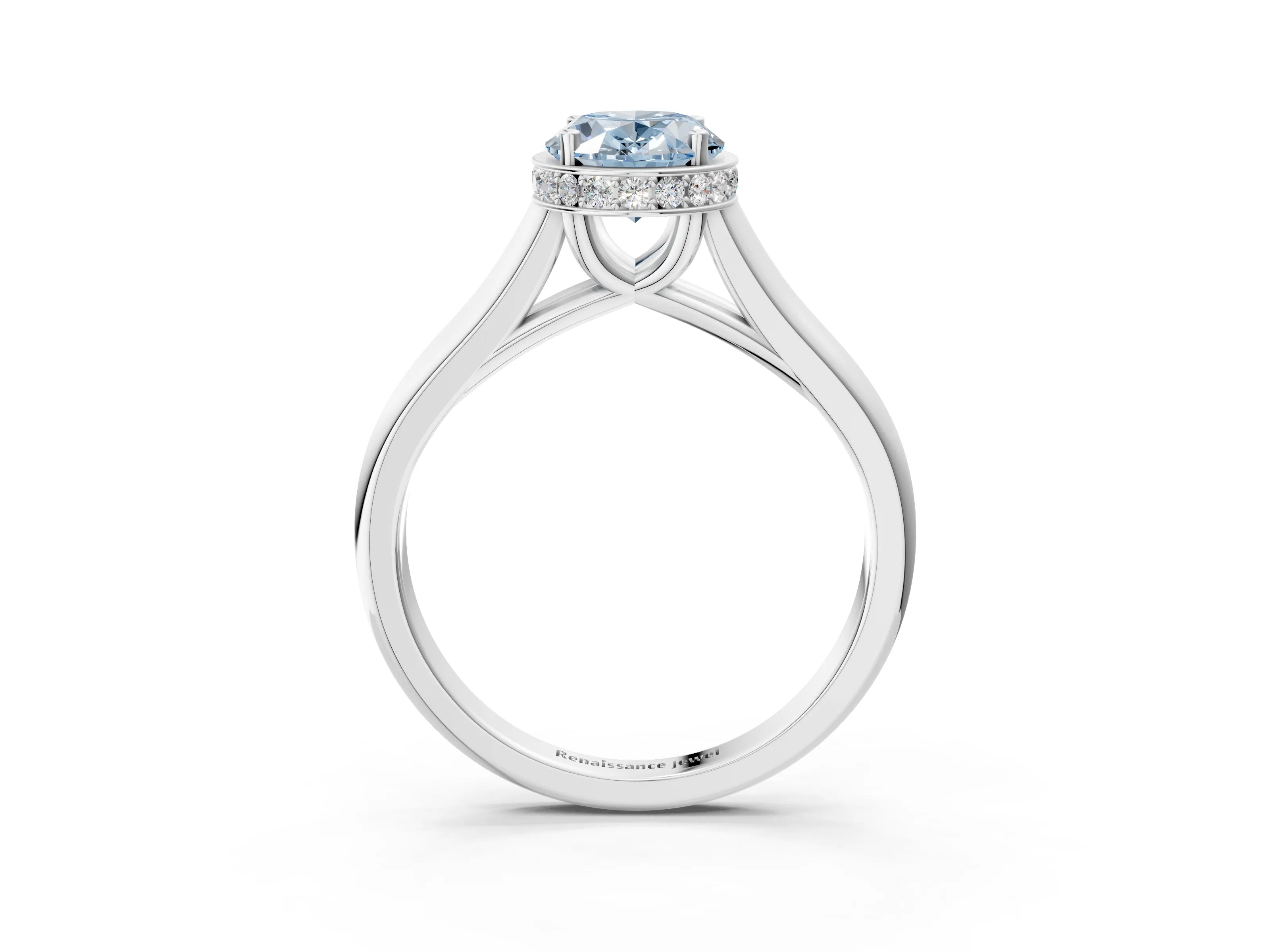 White gold Fancy Blue Oval Cut Solitaire Diamond Engagement Ring with Four-Prong Setting and Tapered Band_27