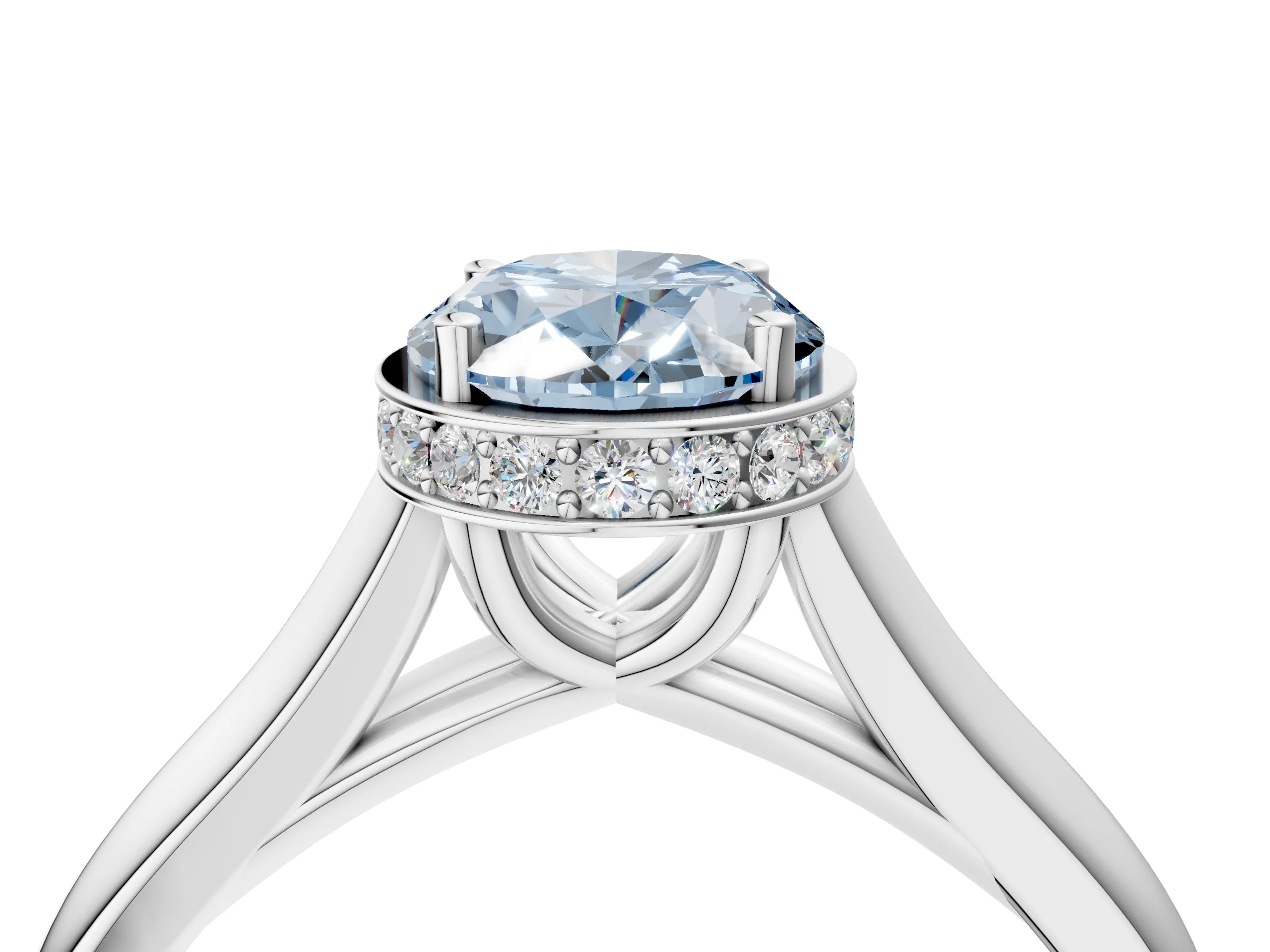 White gold Fancy Blue Oval Cut Solitaire Diamond Engagement Ring with Four-Prong Setting and Tapered Band_28