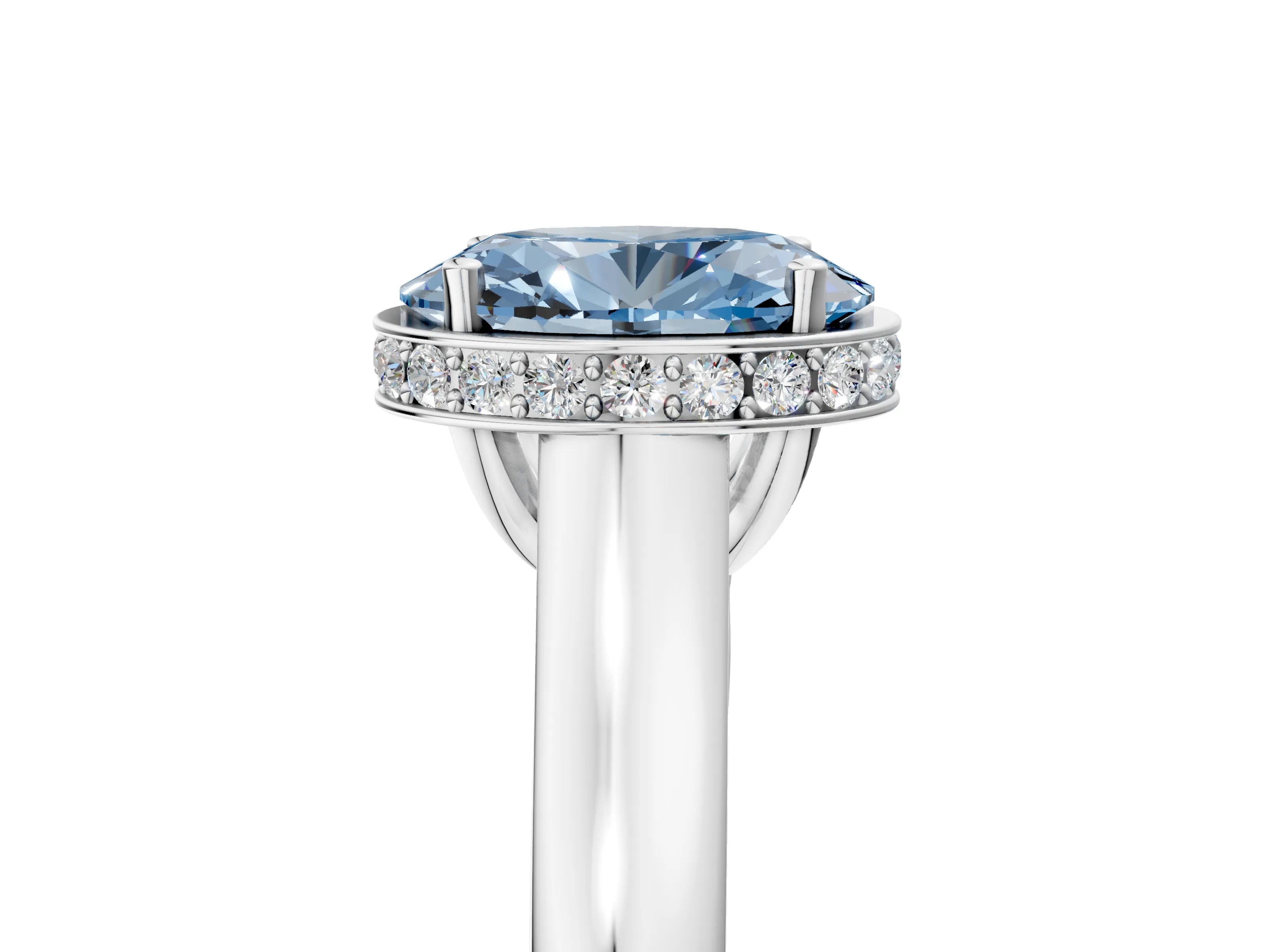 White gold Fancy Blue Oval Cut Solitaire Diamond Engagement Ring with Four-Prong Setting and Tapered Band_29