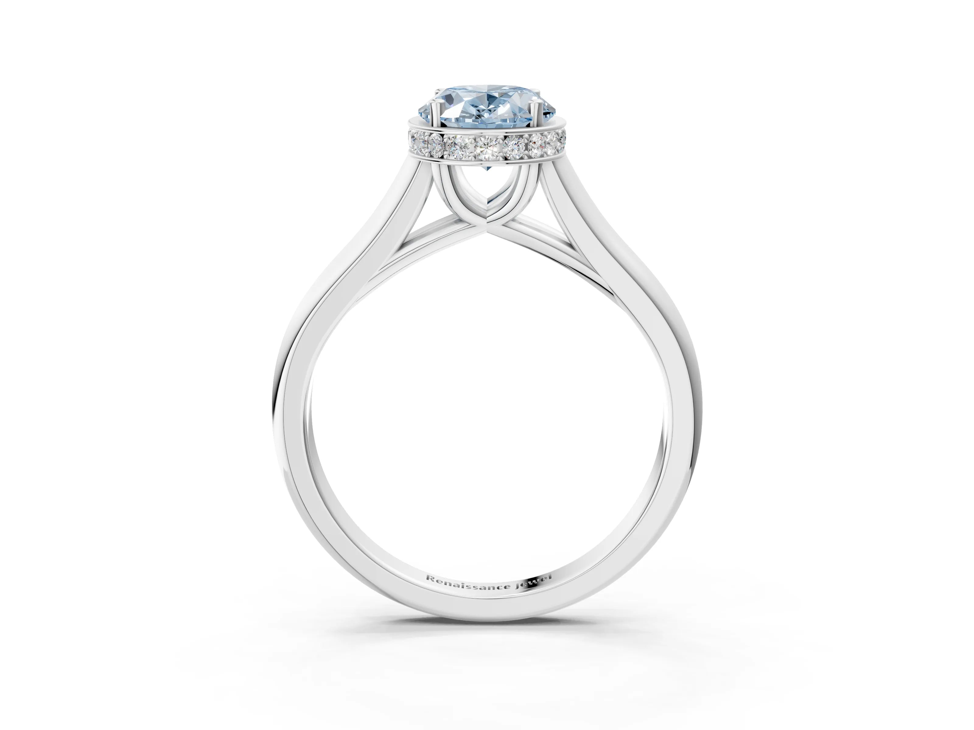 White gold Fancy Blue Oval Cut Solitaire Diamond Engagement Ring with Four-Prong Setting and Tapered Band_3