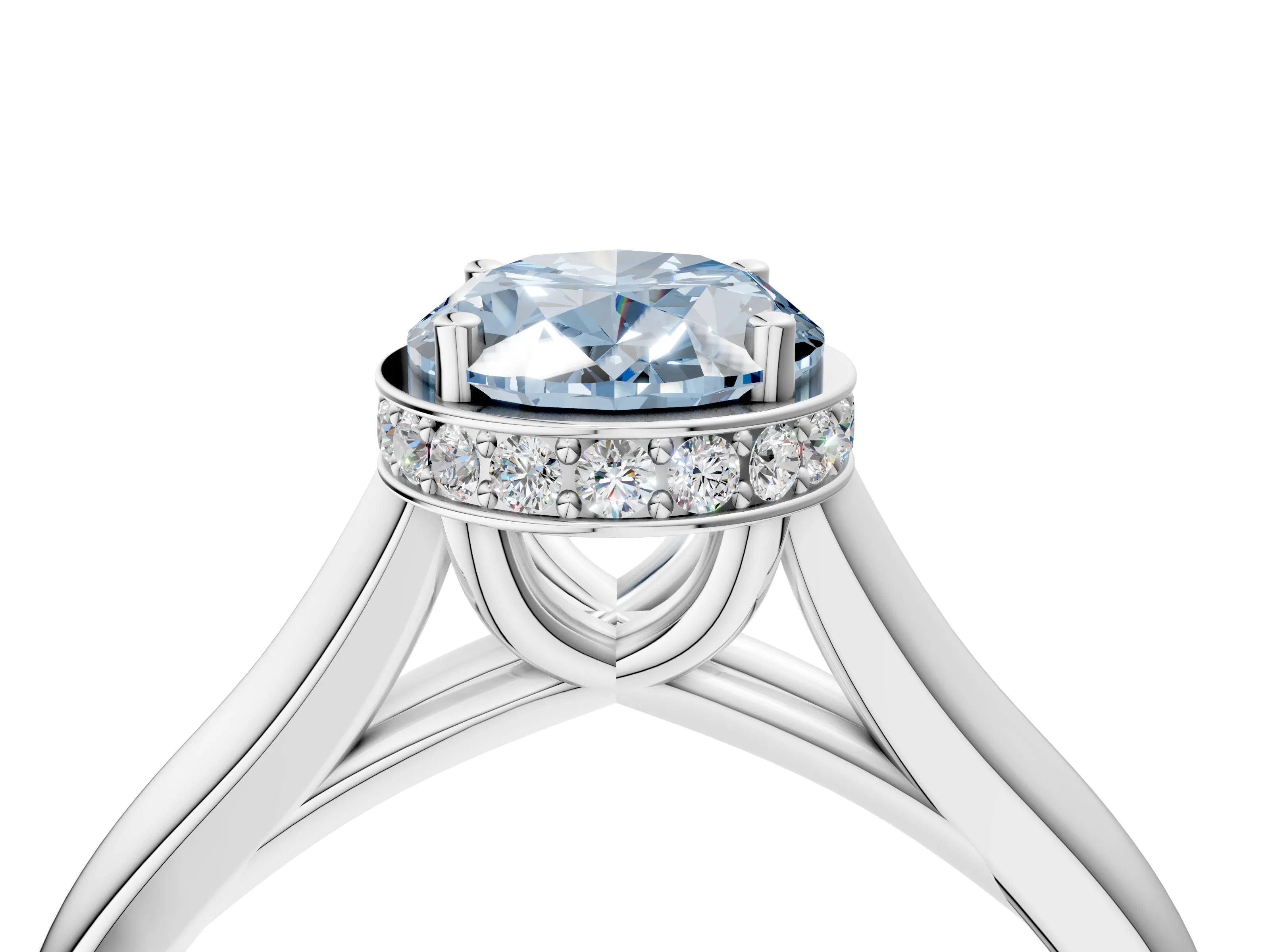 White gold Fancy Blue Oval Cut Solitaire Diamond Engagement Ring with Four-Prong Setting and Tapered Band_4