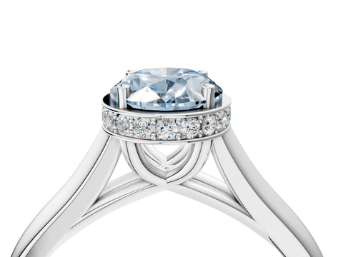 White gold Fancy Blue Oval Cut Solitaire Diamond Engagement Ring with Four-Prong Setting and Tapered Band_4