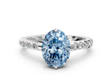 White gold Fancy Blue Oval Cut Solitaire Diamond Engagement Ring with Pavé Band and Six-Prong Setting_12