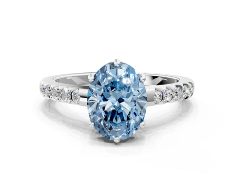 White gold Fancy Blue Oval Cut Solitaire Diamond Engagement Ring with Pavé Band and Six-Prong Setting_12