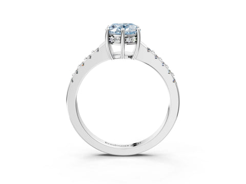 White gold Fancy Blue Oval Cut Solitaire Diamond Engagement Ring with Pavé Band and Six-Prong Setting_15
