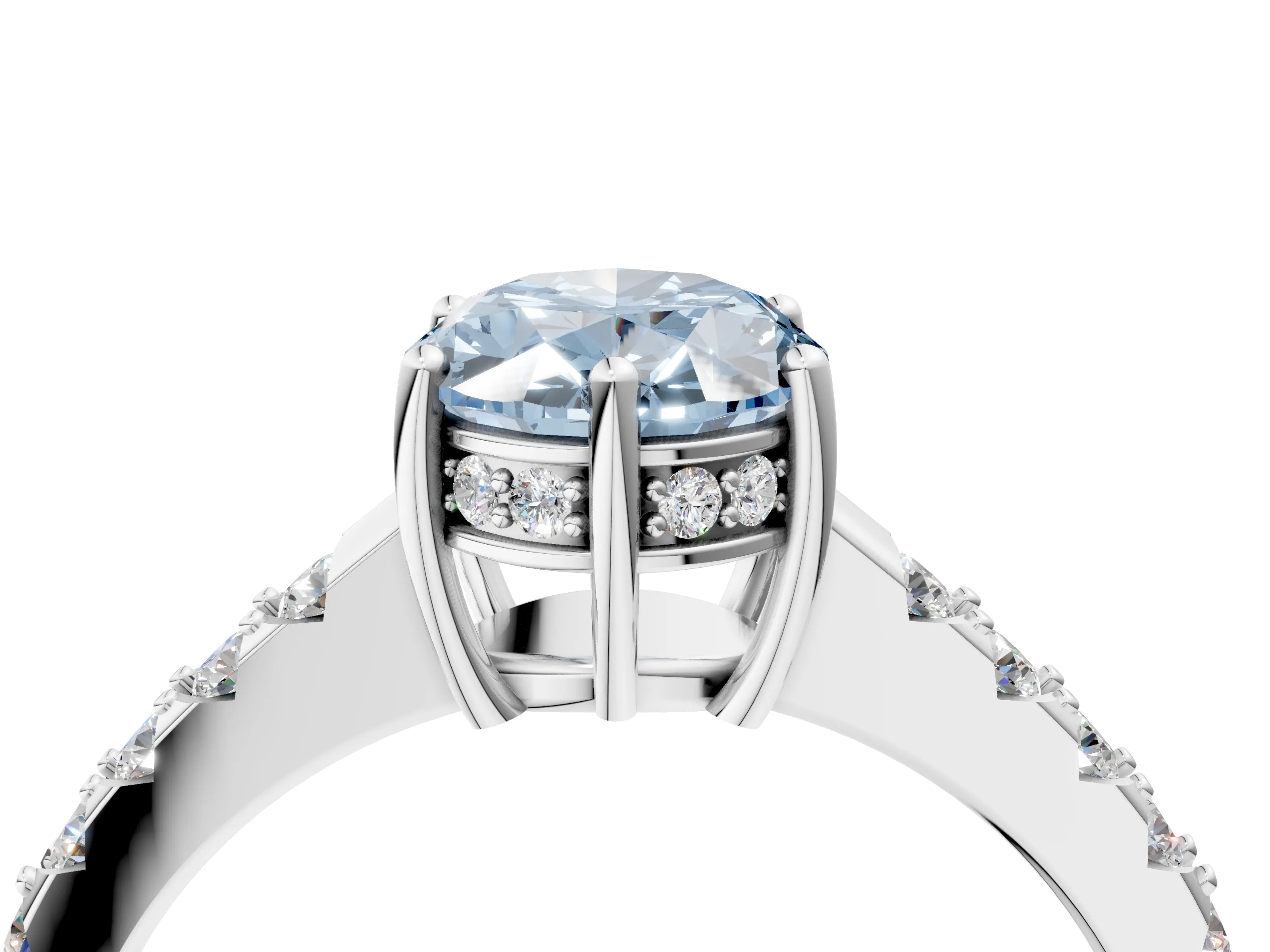 White gold Fancy Blue Oval Cut Solitaire Diamond Engagement Ring with Pavé Band and Six-Prong Setting_16