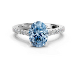 White gold Fancy Blue Oval  Cut Solitaire Diamond Engagement Ring with Pave Band and Four-Prong Setting_180