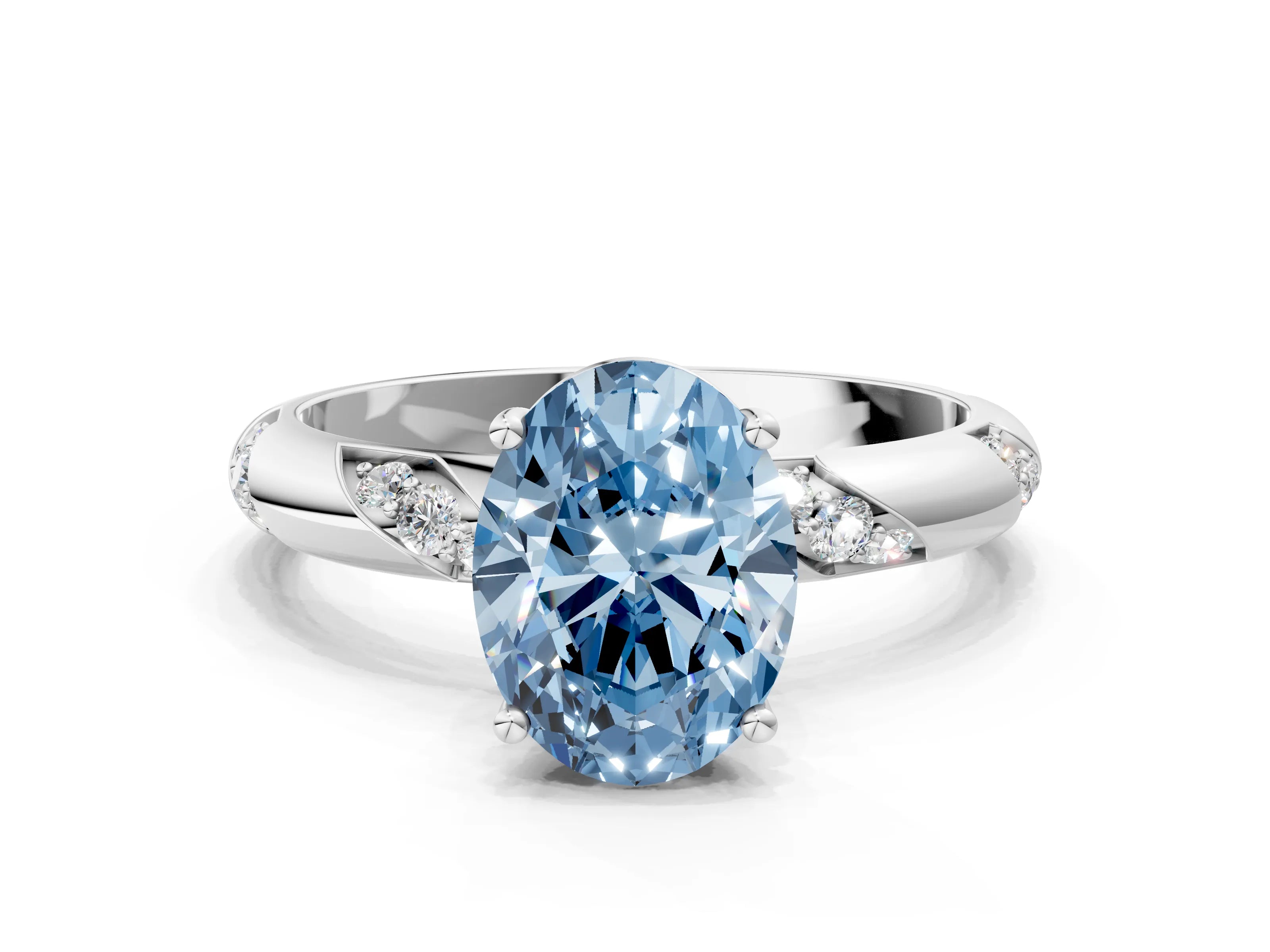 White gold Fancy Blue Oval Cut Solitaire Diamond Engagement Ring with Twisted Pave Band and Four-Prong Setting_19