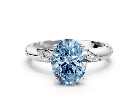 White gold Fancy Blue Oval Cut Solitaire Diamond Engagement Ring with Twisted Pave Band and Four-Prong Setting_19