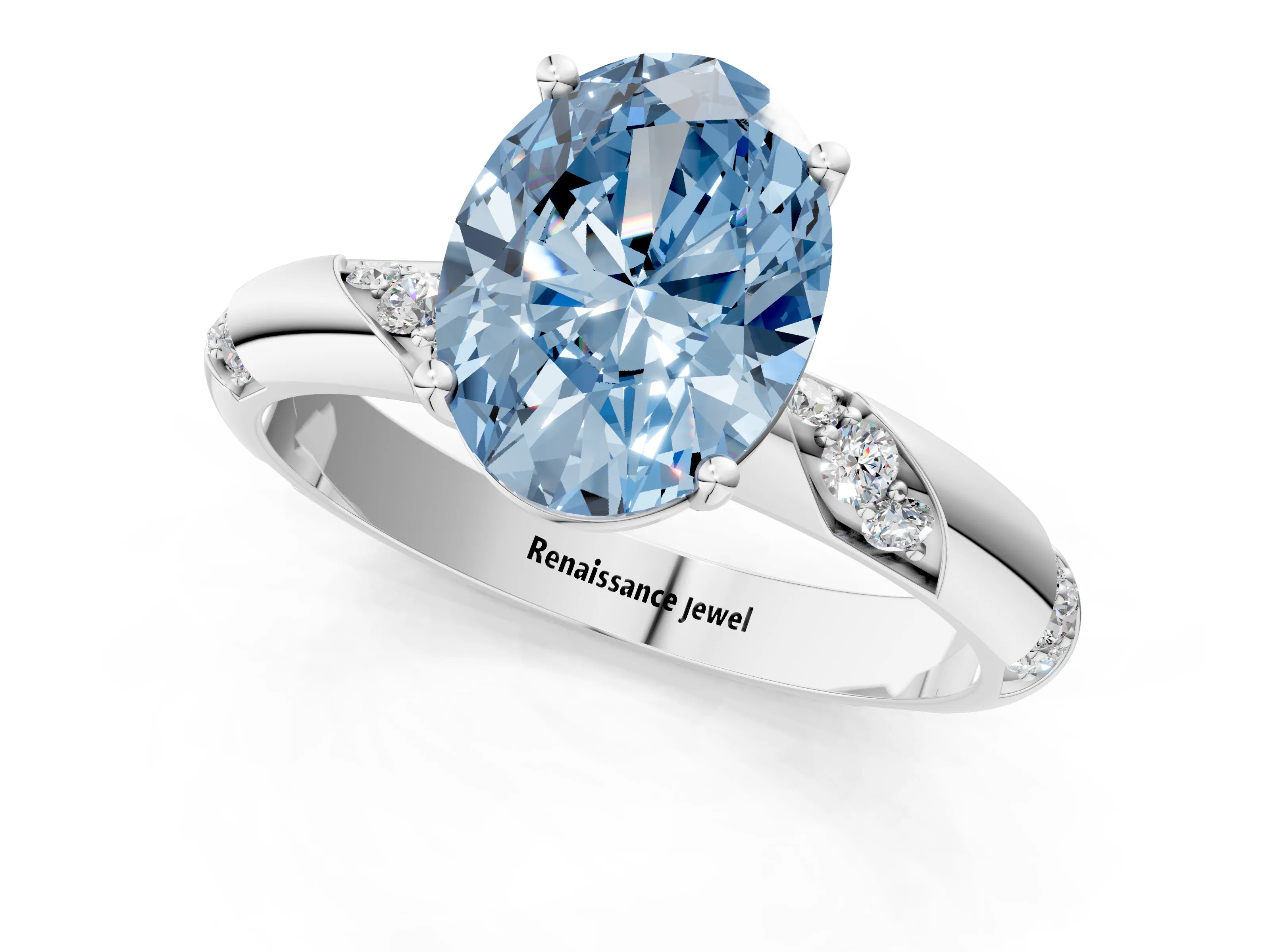 White gold Fancy Blue Oval Cut Solitaire Diamond Engagement Ring with Twisted Pave Band and Four-Prong Setting_20
