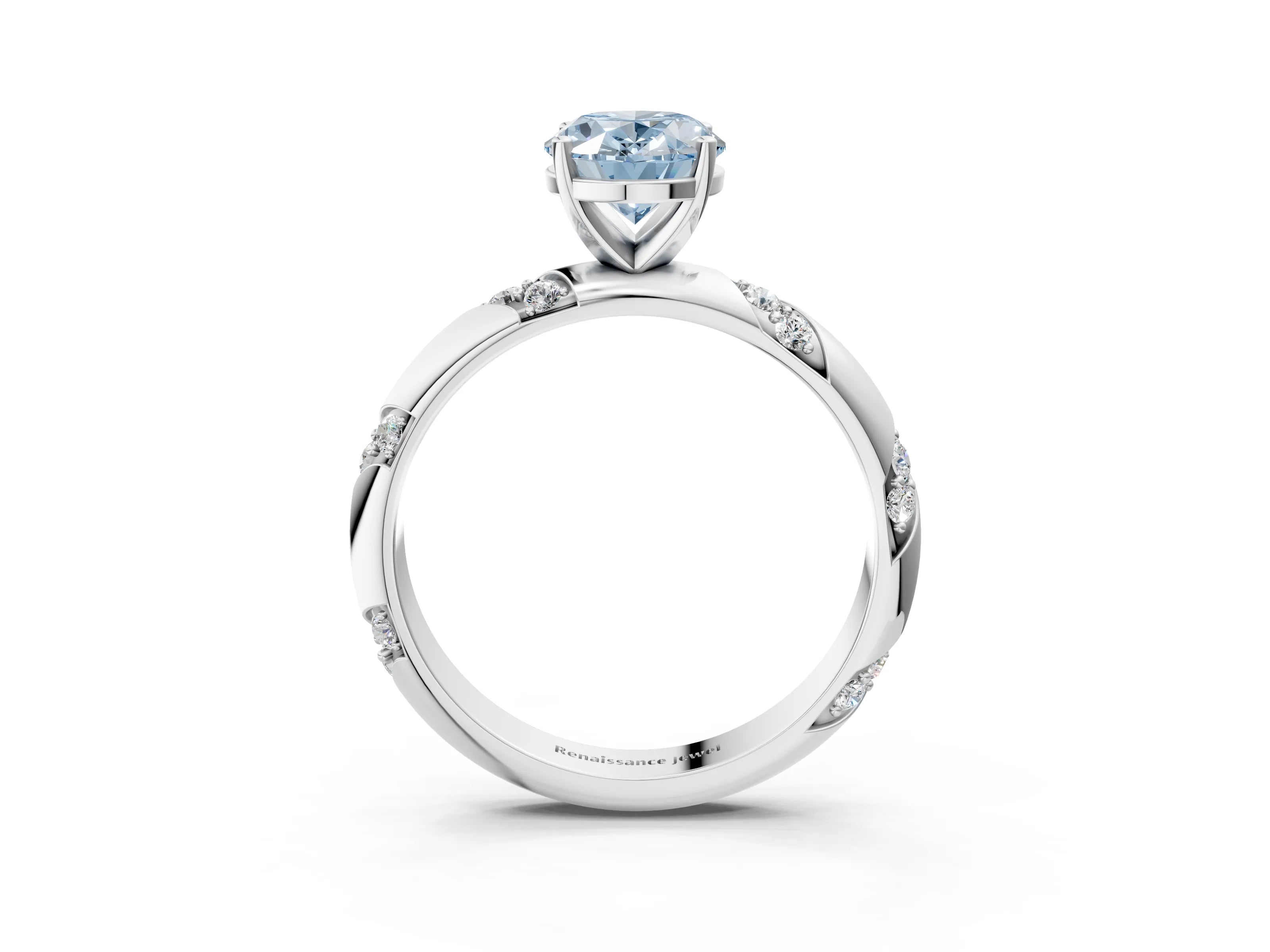 White gold Fancy Blue Oval Cut Solitaire Diamond Engagement Ring with Twisted Pave Band and Four-Prong Setting_22