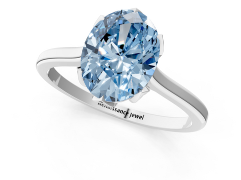 White gold Fancy Blue Oval  Cut Solitaire Diamond Ring with Flower-Prong Setting and Classic Band_22