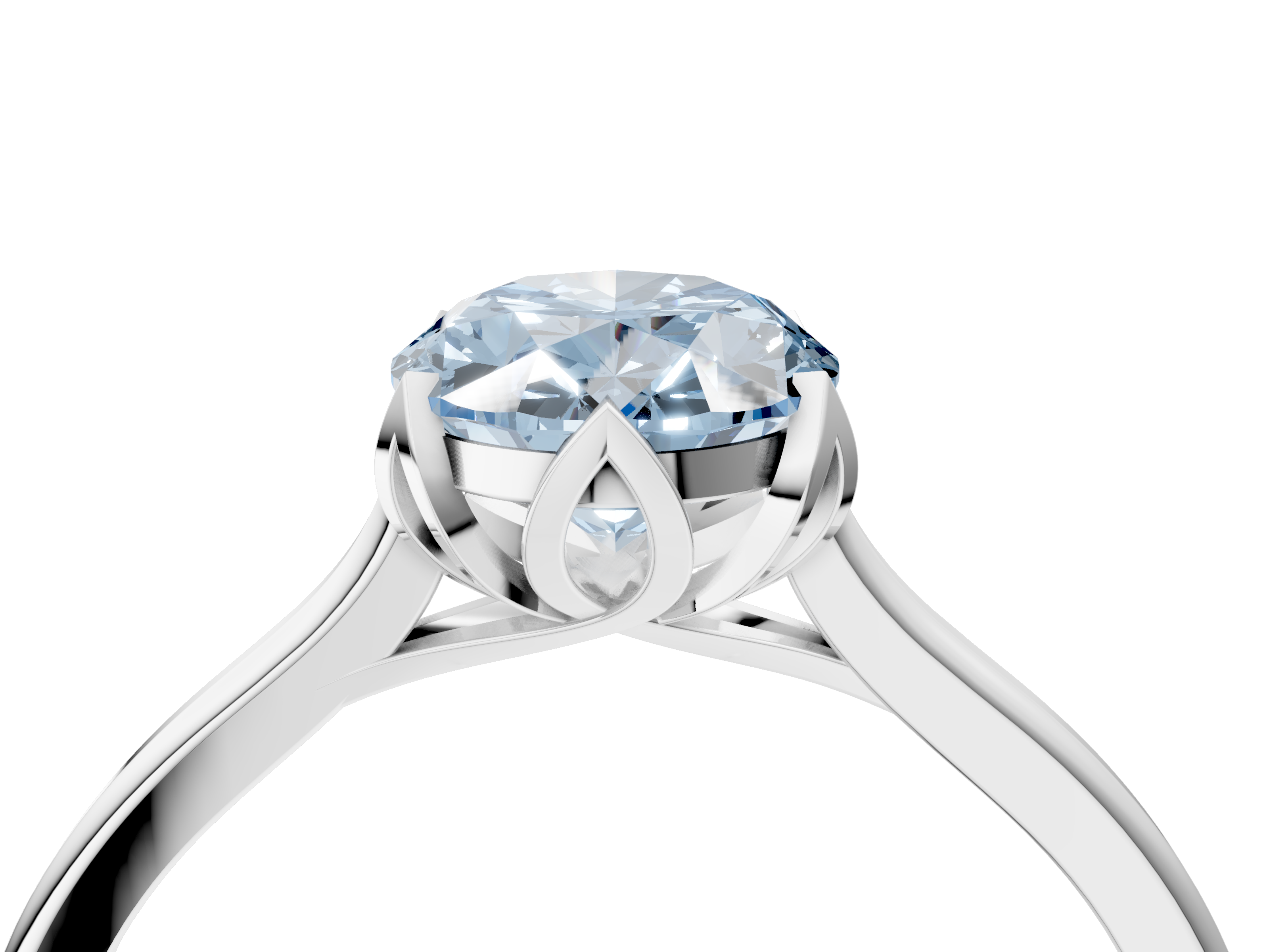 White gold Fancy Blue Oval  Cut Solitaire Diamond Ring with Flower-Prong Setting and Classic Band_25