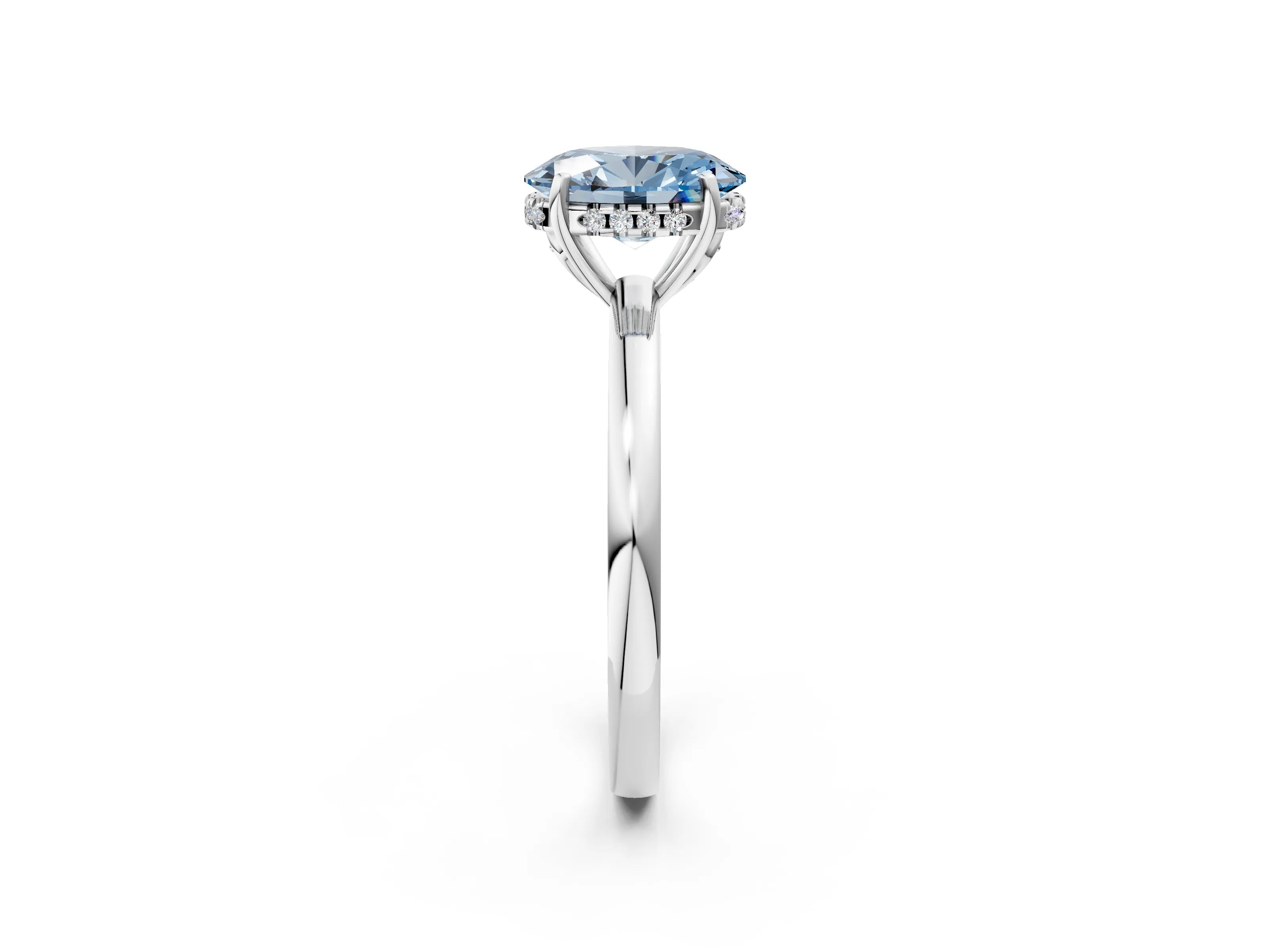 White gold Fancy Blue Oval Cut Solitaire Diamond Ring with Prong Setting and Plain Band_2