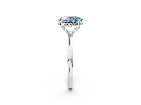 White gold Fancy Blue Oval Cut Solitaire Diamond Ring with Prong Setting and Plain Band_2