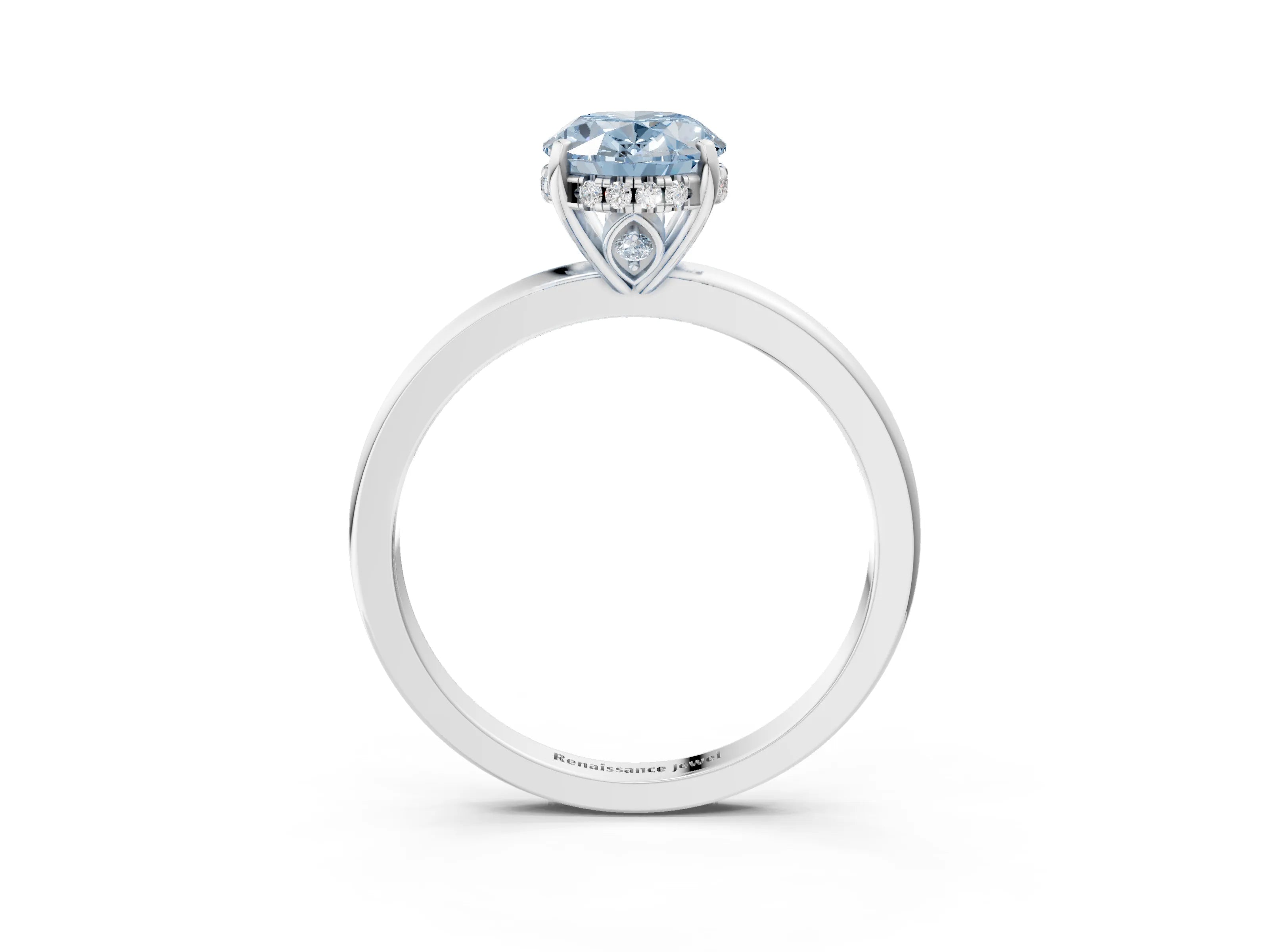 White gold Fancy Blue Oval Cut Solitaire Diamond Ring with Prong Setting and Plain Band_3
