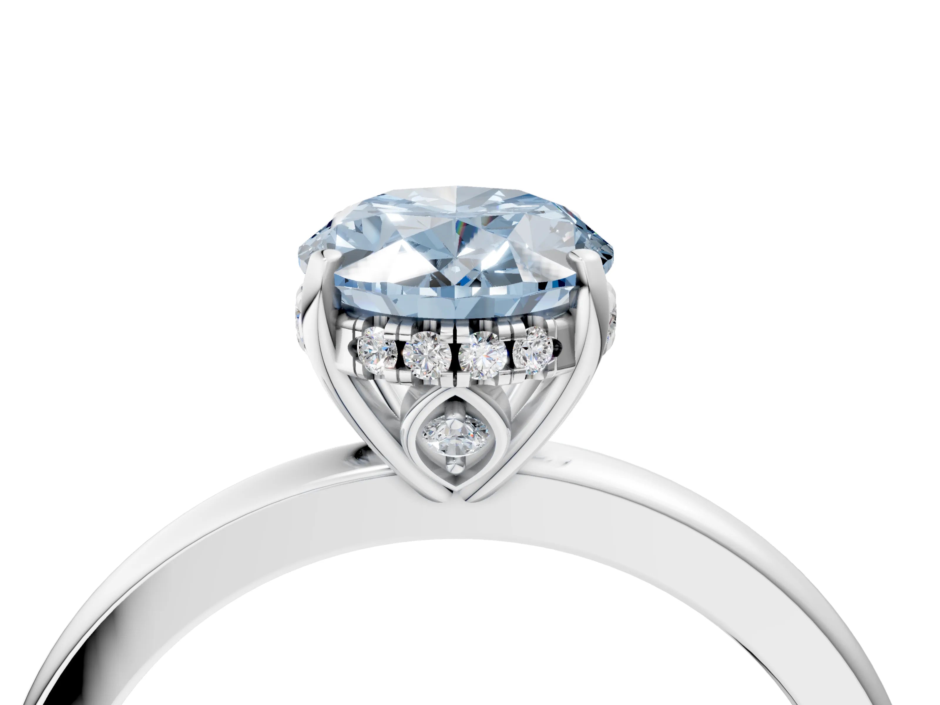 White gold Fancy Blue Oval Cut Solitaire Diamond Ring with Prong Setting and Plain Band_4