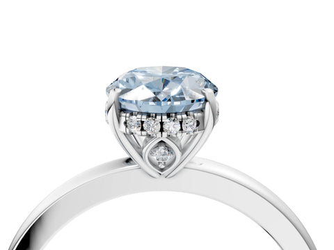 White gold Fancy Blue Oval Cut Solitaire Diamond Ring with Prong Setting and Plain Band_4