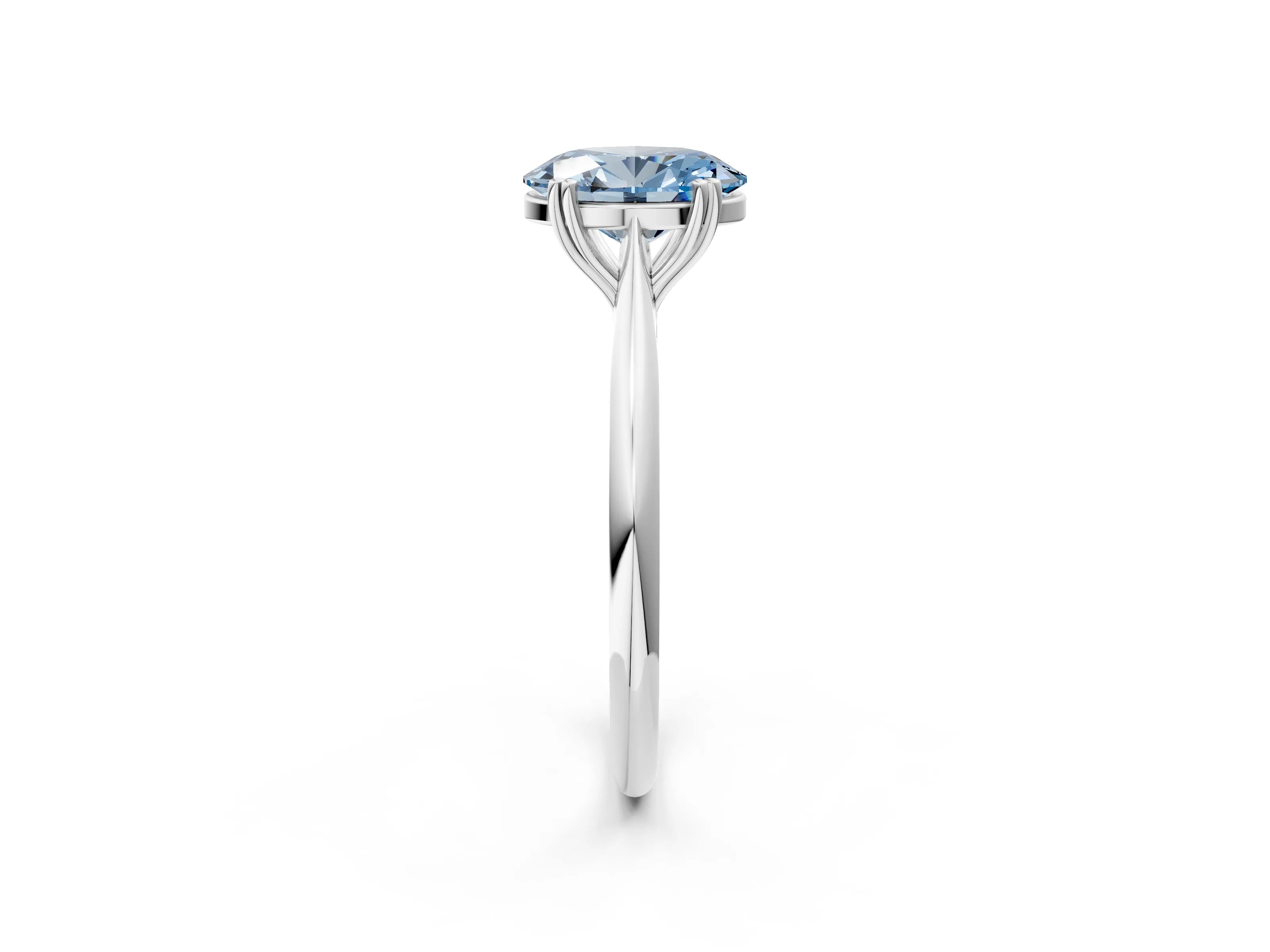 White gold Fancy Blue Oval Cut Solitaire Diamond Ring with Six-Prong Setting and Classic Band_2