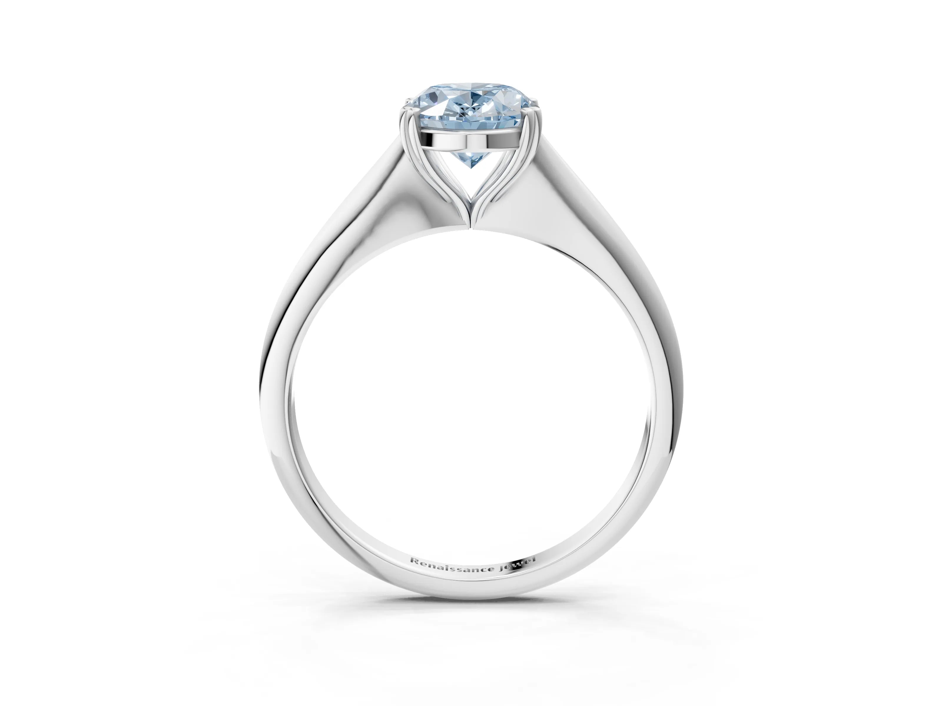 White gold Fancy Blue Oval Cut Solitaire Diamond Ring with Six-Prong Setting and Classic Band_3
