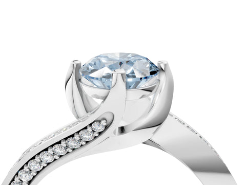 White gold Fancy Blue Oval Cut Solitaire Diamond Twist Band with Pavé Setting and Four-Prong Setting_16