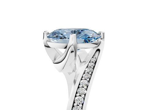 White gold Fancy Blue Oval Cut Solitaire Diamond Twist Band with Pavé Setting and Four-Prong Setting_17