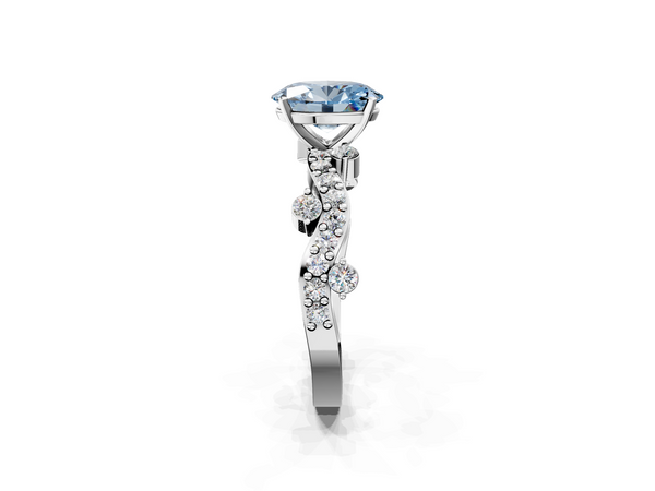 Platinum Fancy Blue Oval  Cut Solitaire Diamond Twisted Band with Pave Setting