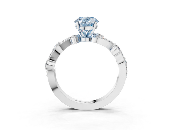 Platinum Fancy Blue Oval  Cut Solitaire Diamond Twisted Band with Pave Setting